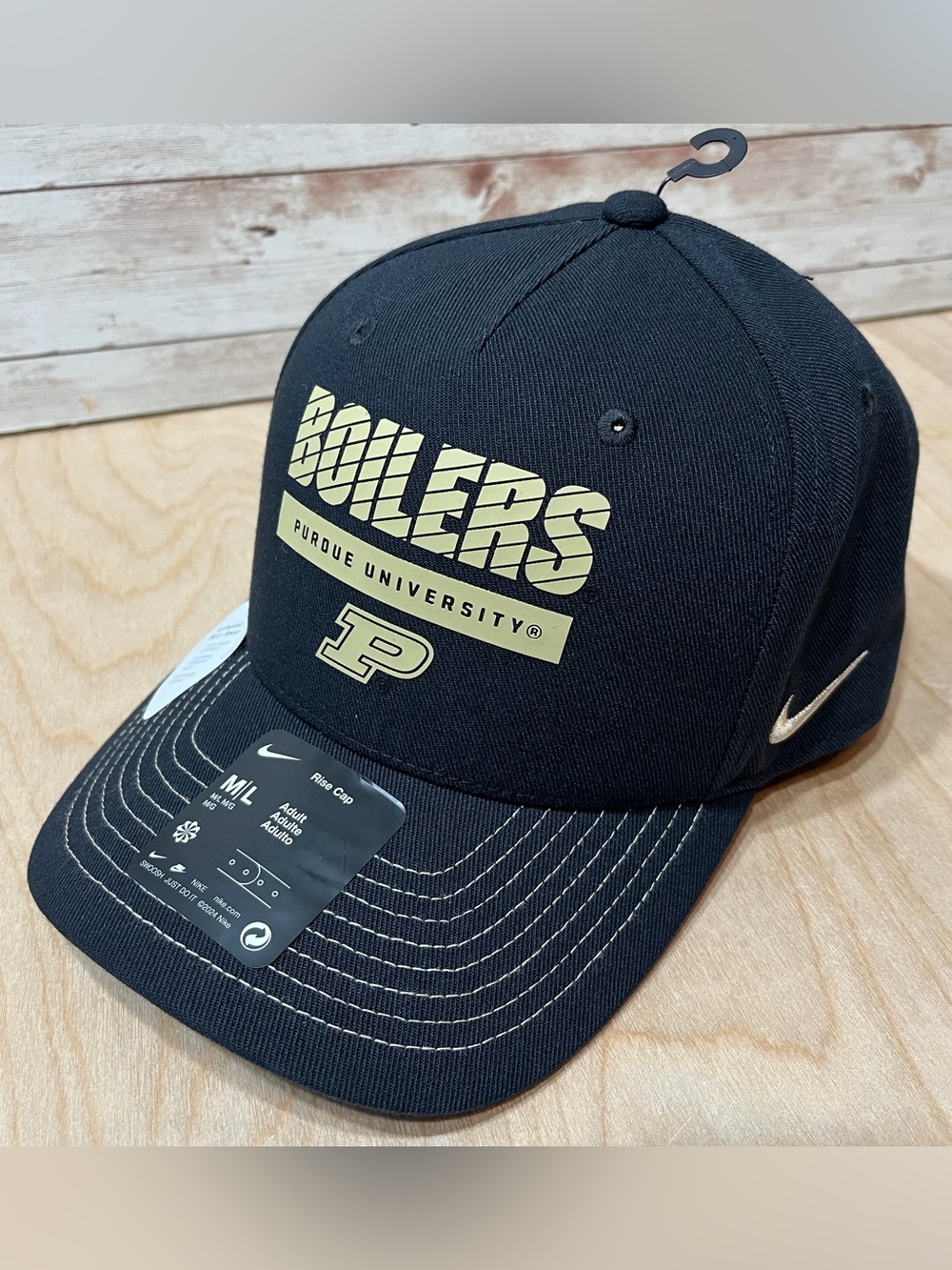 Purdue Boilermakers Nike Hat Baseball Cap Adjustable Dri-Fit Rise Cap M/L Black